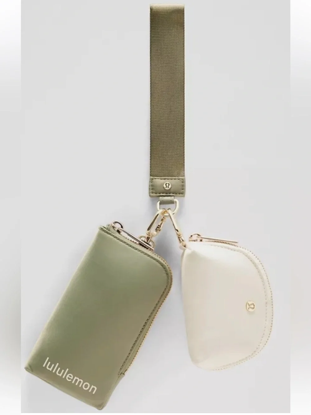 New! Lululemon dual pouch wristlet wallet on bay leaf and light ivory color.